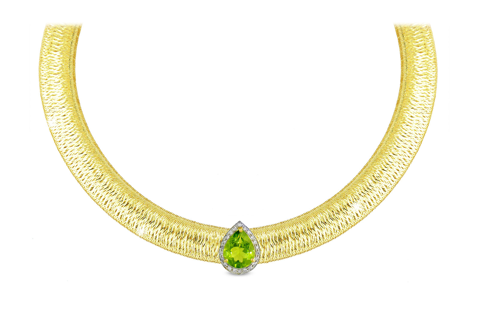 Vera Perla 18K Gold 0.12ct  Diamonds, Peridot Necklace